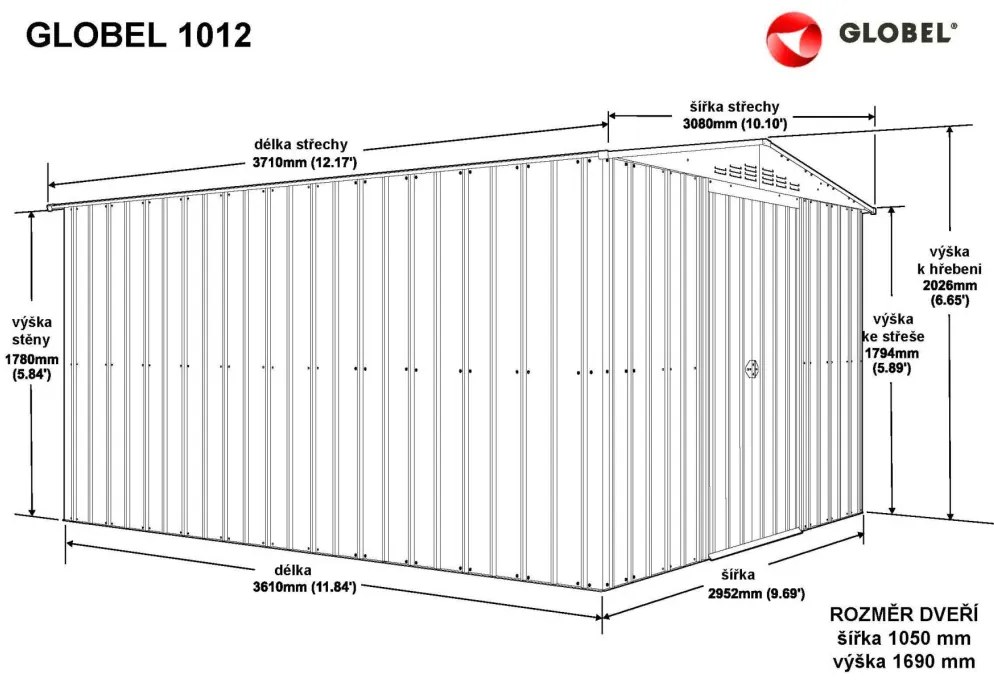 fém kerti ház GLOBEL 1012 ANTRACIT + napfénytetővel LG2071