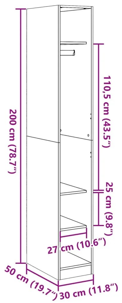 antik fa színű szerelt fa ruhásszekrény 30 x 50 x 200 cm