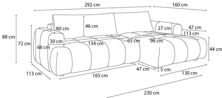 Sötétszürke kinyitható-tárolóhelyes sarokkanapé (jobb oldali-heverő résszel) Fuji – Bobochic Paris