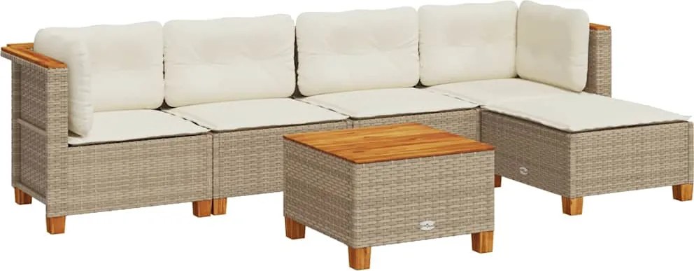 vidaXL 6 részes bézs polyrattan kerti ülőgarnitúra párnával