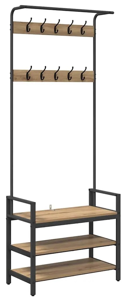 Kabáthorog polcokkal kézműves tölgy 75 x 34 x 184 cm Faanyag