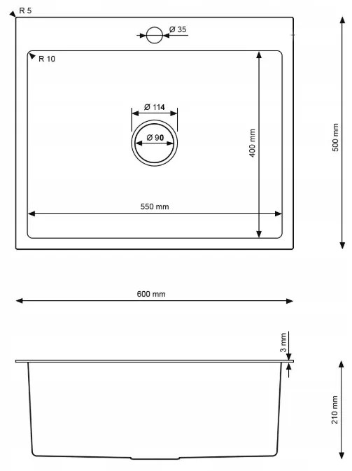 Erga HD, 1 kamrás acél mosogató 600x500x215 mm, grafit, ERG-MLS-HD6050B