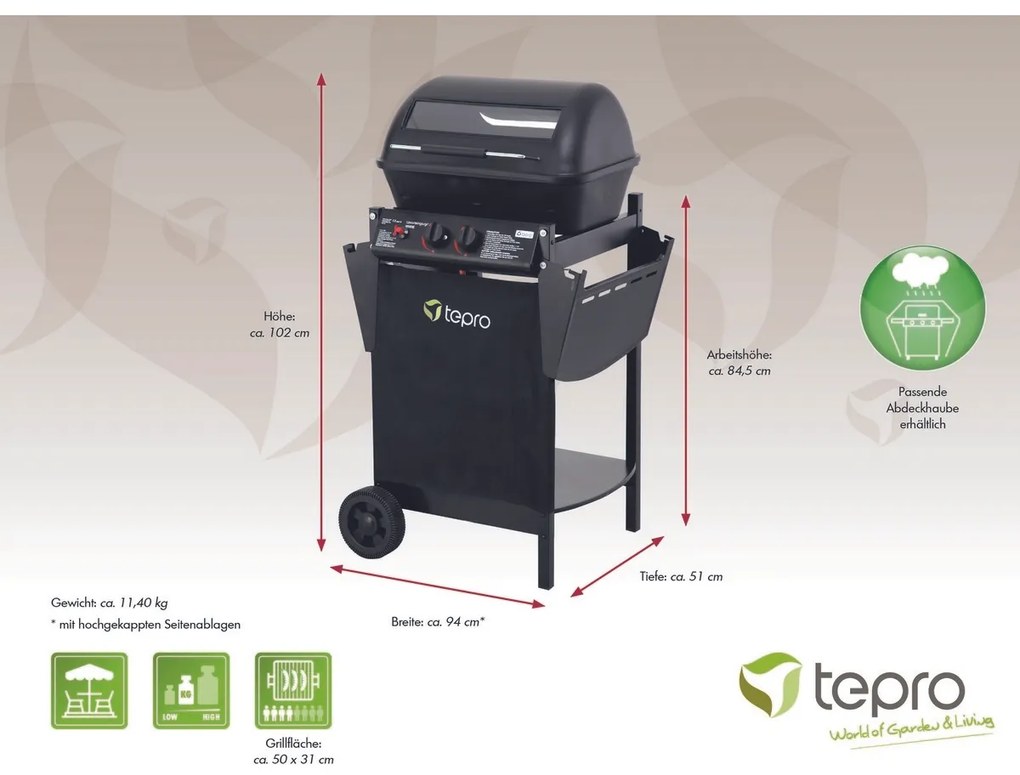 Tepro 508C Gázgrill lávakövekkel Irvine, 94 x 51 x102 cm