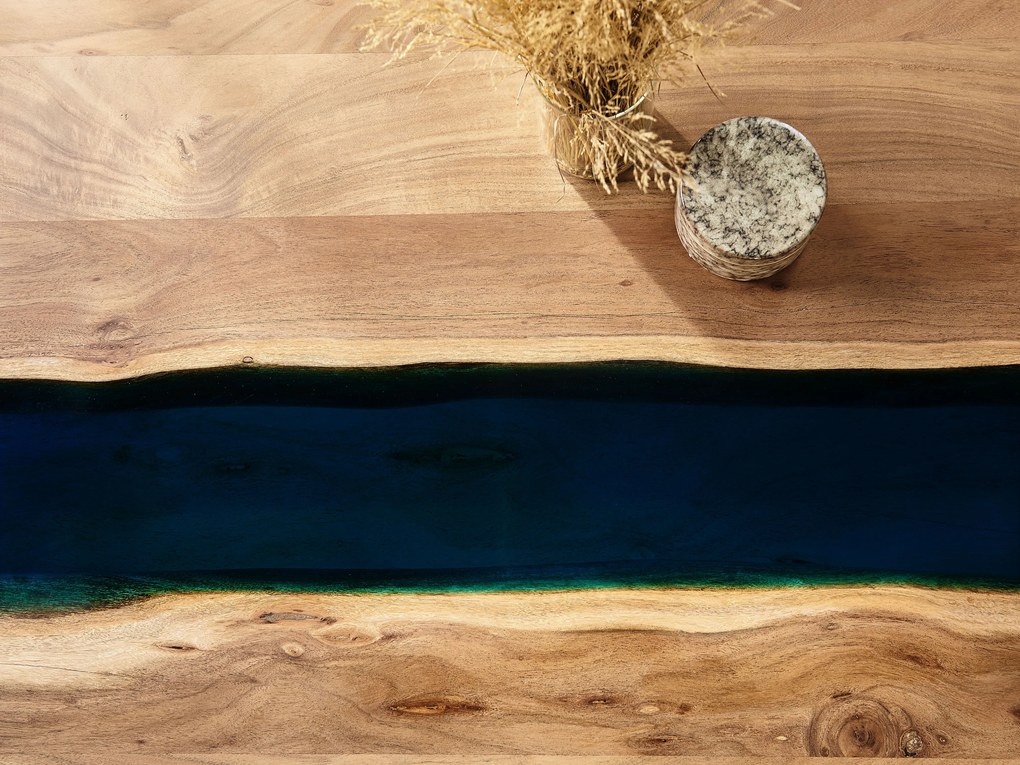 Világos Fa Étkezőasztal Epoxi Gyantával 160 x 90 cm Beliani