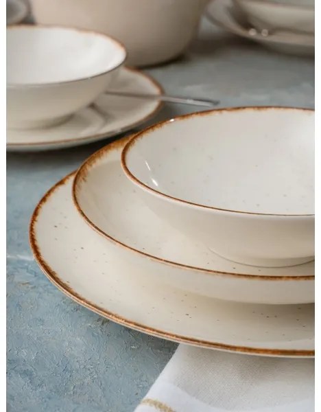 24 darabos bézs/barna porcelán étkészlet