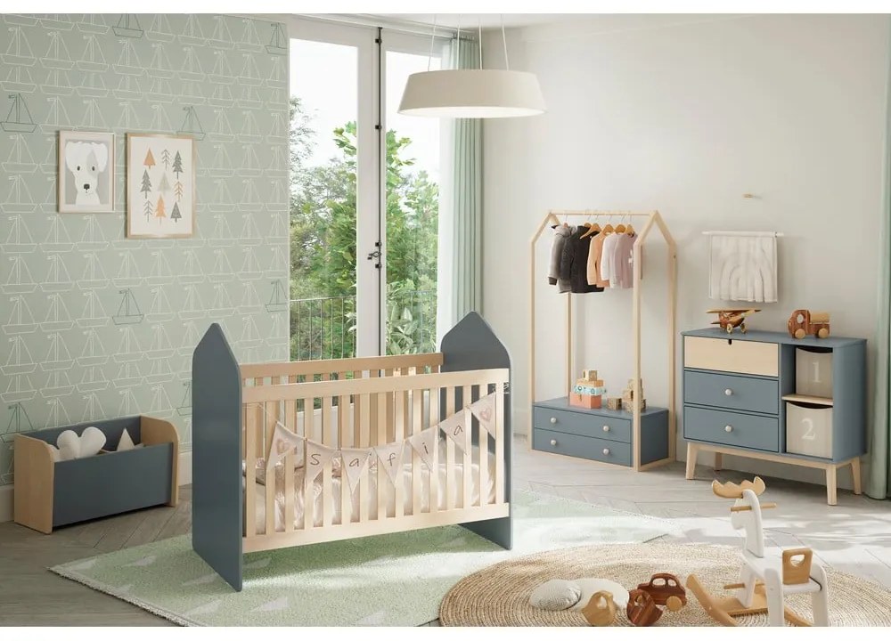 Szürkészöld nyitott gyerek ruhásszekrény 80x170x40 cm Esteban – Marckeric