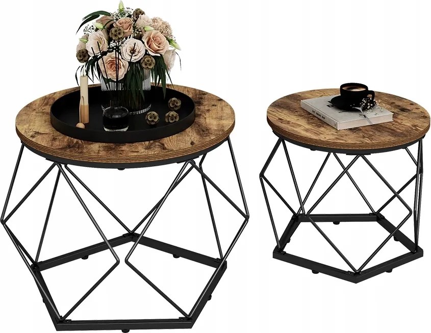 Dohányzóasztal, 2 db-os szett, 50x40cm Rusztikus tölgy fekete Stílusos Nappali