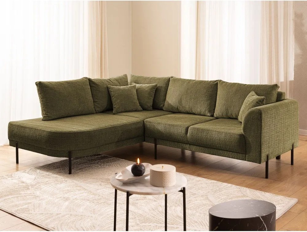 Zöld zsenília sarokkanapé (bal oldali-L alakú) Mauris – Ropez