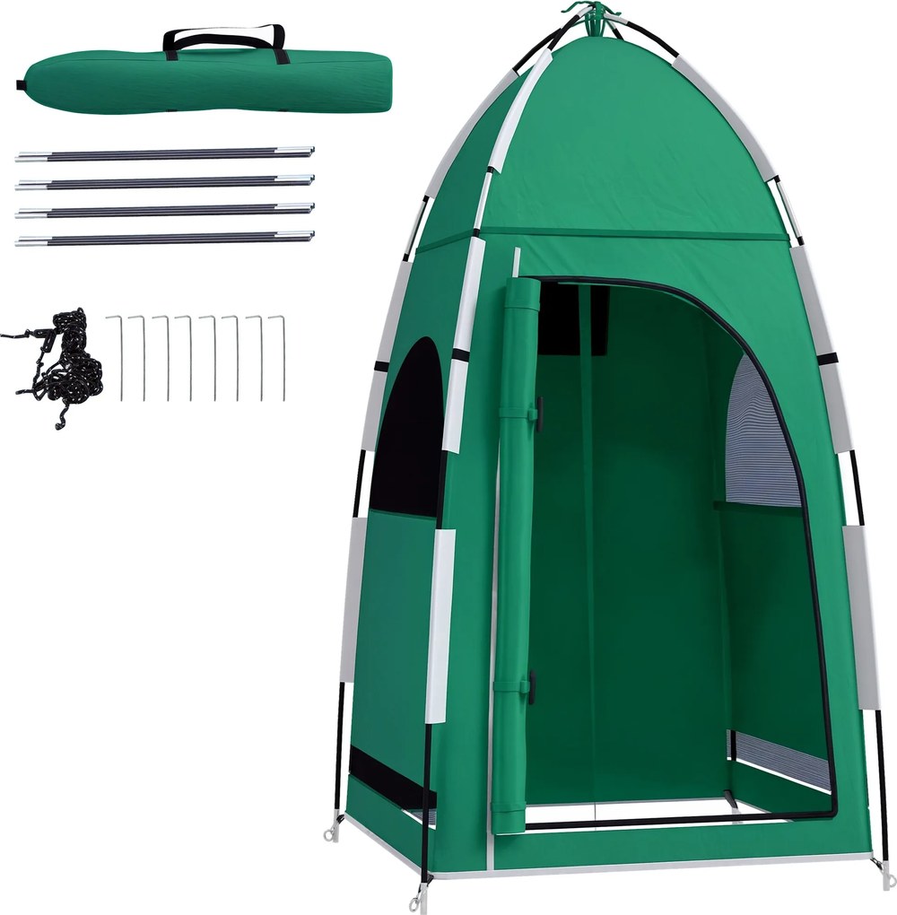 Outsunny Hordozható Zuhanyzó Sátor, Privát Pop-Up Sátor Kölle Készlettel 122x122x213 cm UPF30+ Átváltozó Szoba Kempinghez, WC-hez, Túrázáshoz Zöld | A