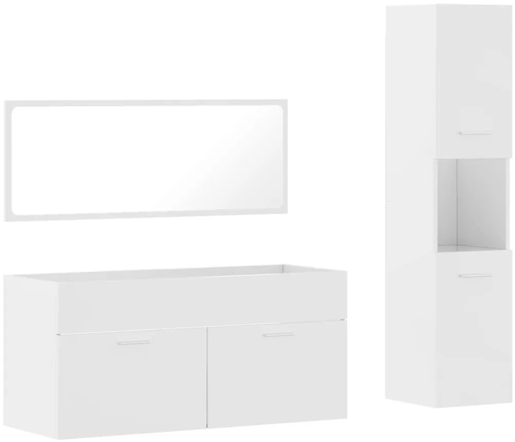 3 részes magasfényű fehér szerelt fa fürdőszobai bútorszett