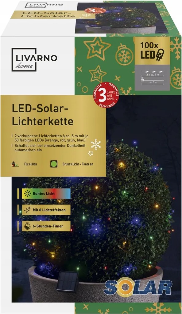 Livarno home LED-es karácsonyfa lámpa lánc napelemes lámpával színes