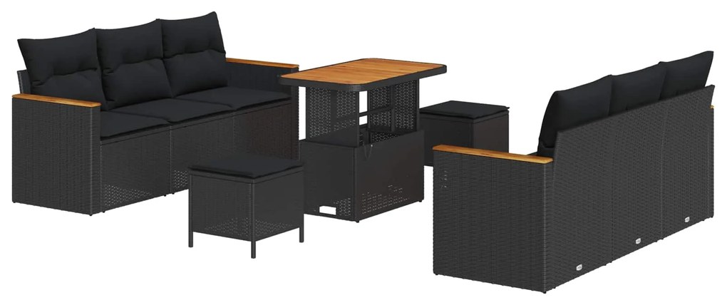 vidaXL Kerti Kanapé Szett 9 pcs Fekete polirattan