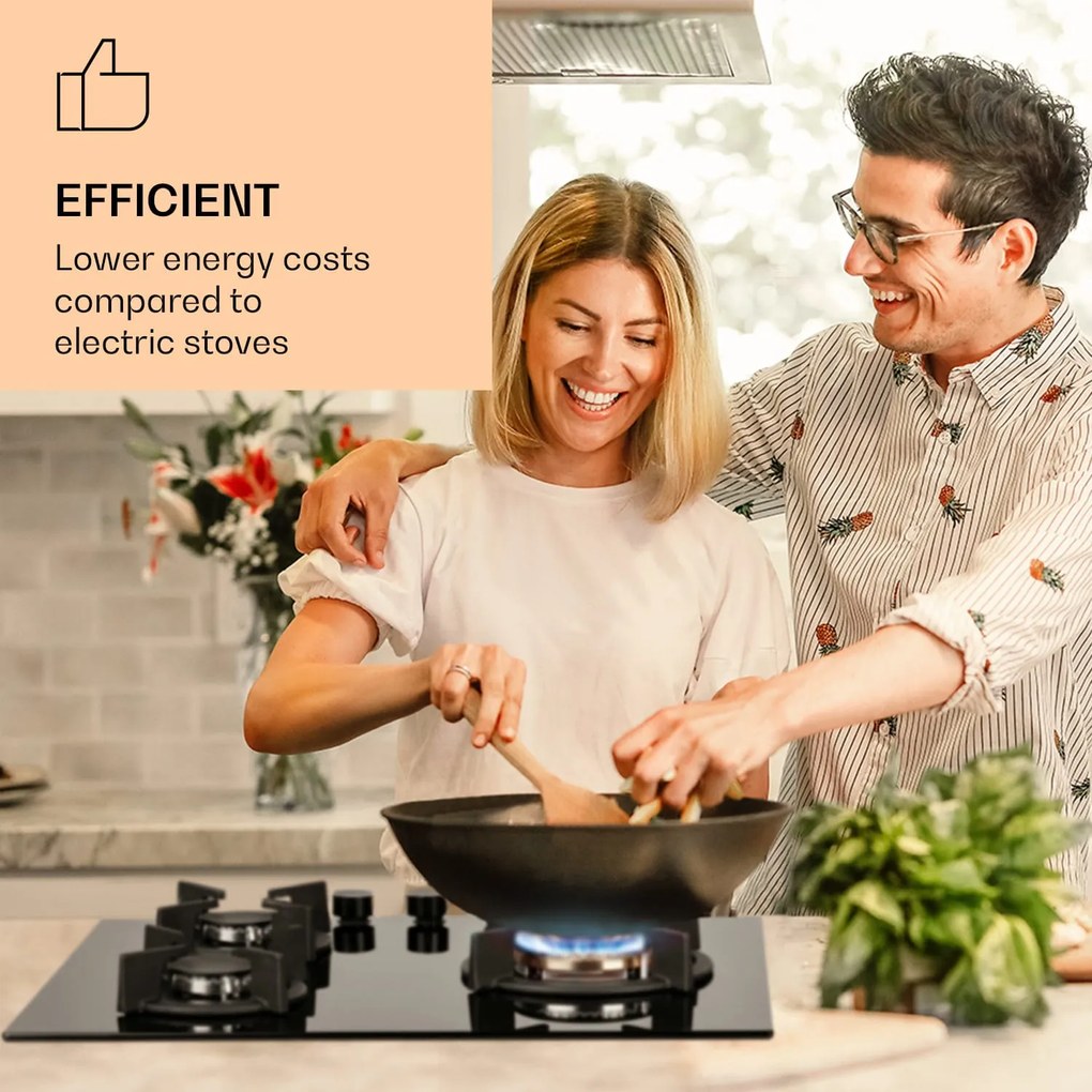 Klarstein Goldflame 3, gázfőzőlap, 3 Messing égő, üvegkerámia