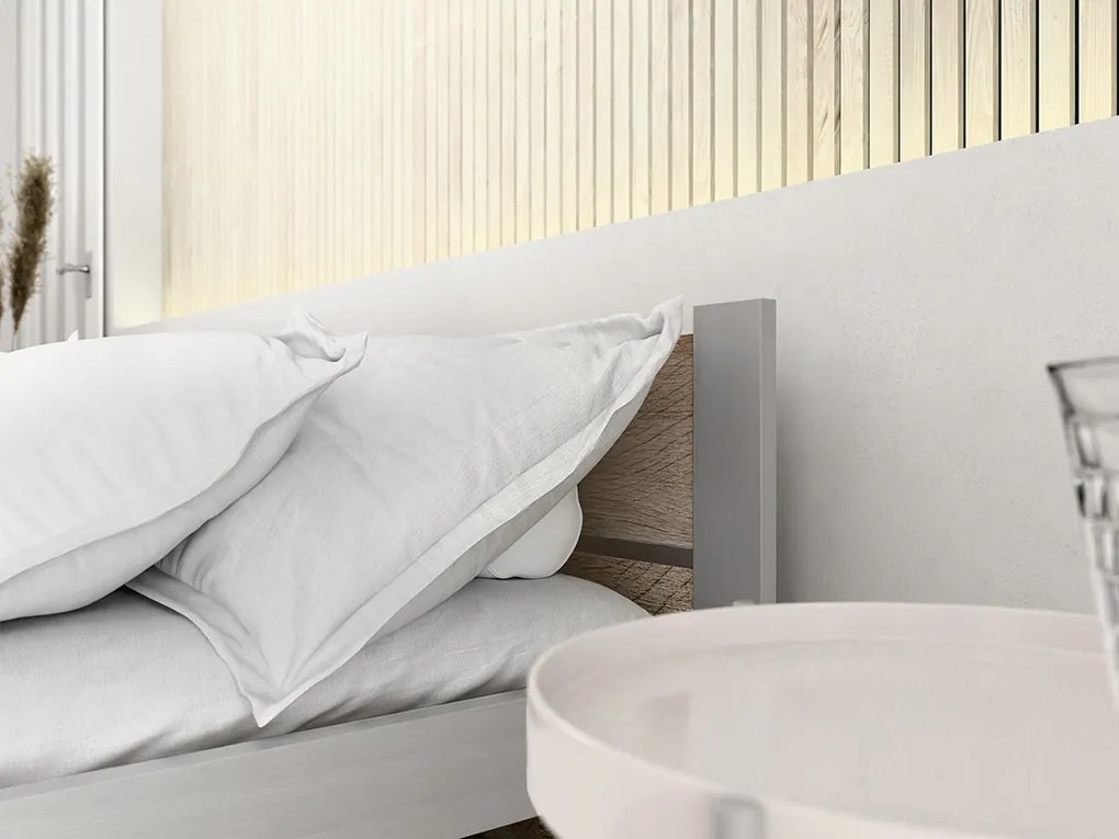 Ágy IKAROS DOUBLE 160 x 200 cm, sonoma tölgy/szürke Ágyrács: Lamellás ágyrács, Matrac: Coco Maxi 20 cm matrac