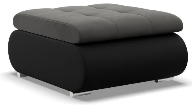 Tokio puff, bársony + műbőr, szürke - fekete