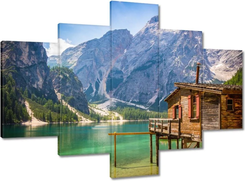 Vászonkép 100x70 Fa házikó a hegyekben