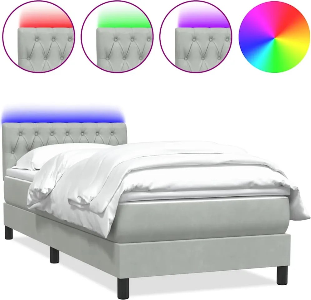 vidaXL világosszürke bársony rugós és LED-es ágy matraccal 80x210 cm