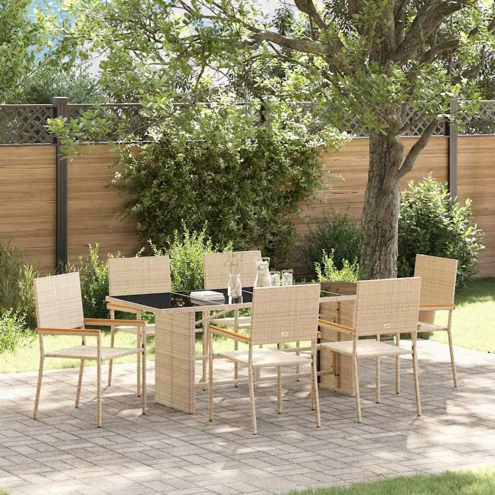 Kert étkező szett 7 pcs Bézs 190 x 80 x 75 cm polirattan