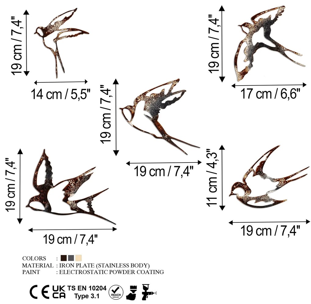 Fém fali dekoráció, Birds-2