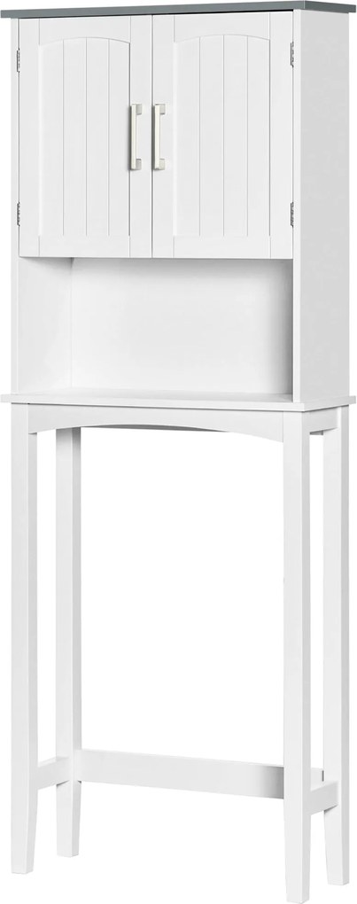 Kleankin Fektetett WC Fölötti Fürdőszobai Szekrény Dupla Ajtókkal, Állítható Polccal és Nyitott Rekeszekkel, 64 x 22 x 165 cm, Fehér | Aosom