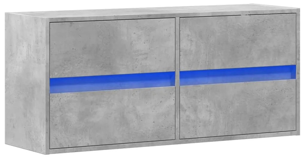 betonszürke falra szerelhető TV-szekrény LED-del 100x31x45 cm