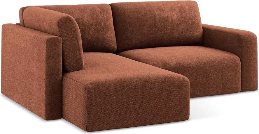 Terrakotta színű zsenília kinyitható-tárolóhelyes sarokkanapé (bal oldali-L alakú) Kona – Makamii