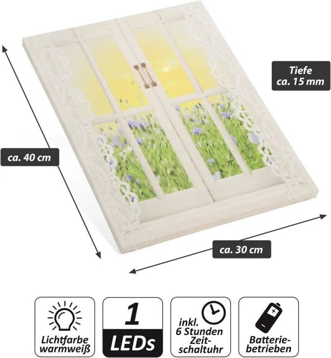 NEXOS Falikép nap az ablak mögött 1 LED  30 x 40 cm
