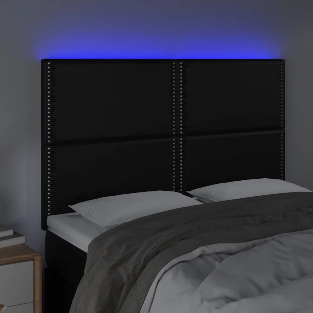 fekete műbőr LED-es fejtámla 144x5x118/128 cm