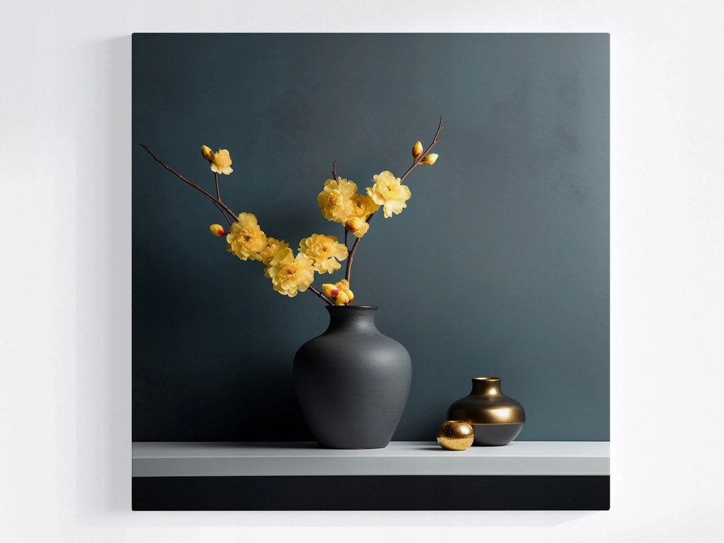 Poszter Dekoráció Sárga Virágok Váza Arany Fekete 40x40