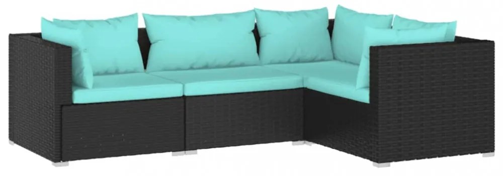 vidaXL 4 részes fekete polyrattan kerti ülőgarnitúra párnákkal