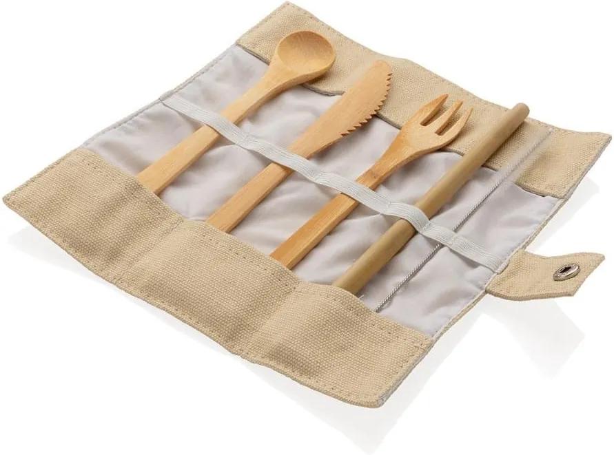 Bambusz evőeszköz és szívószál, tisztítókefe és tartó szett - XD Collection