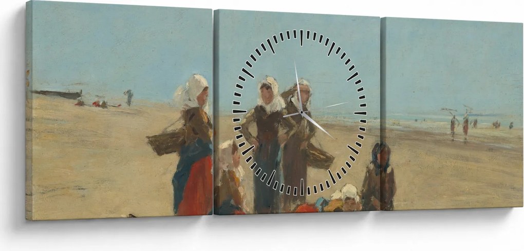 Kép - Eugène Boudin, Women on the Beach at Berck, reprodukciók (órával) (90x30 cm)