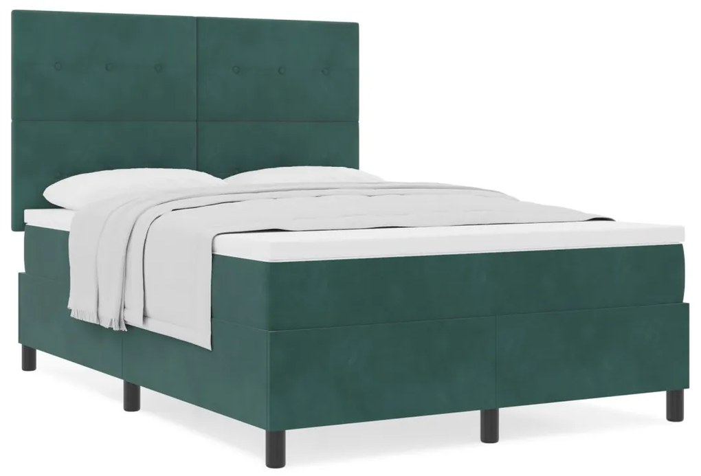 Boxspring Ágy Matrac Sötét Zöld 140x190 cm Bársony