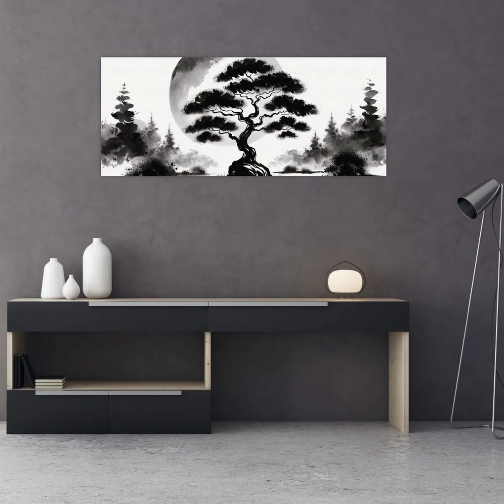 Kép – Fekete-fehér bonsai (120x50 cm)