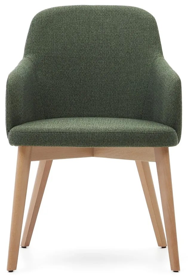 Sötétzöld kárpitozott karfás étkezőfotel Nelida – Kave Home