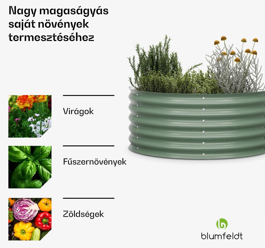 High Grow Half Circle, félkör alakú magaságyás, 105x43x60 cm, hullámos acéllemezből, egyszerű összeszerelés, rozsda- és fagyálló