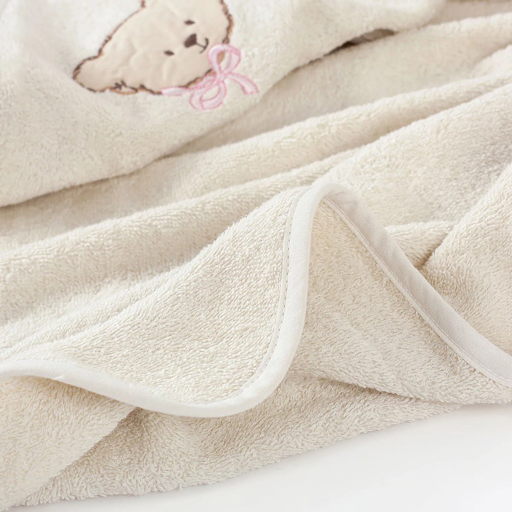 Goldea gyermek frottír fördőlepedő csuklyás - mackó bézsen 100 x 100 cm