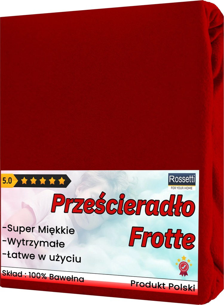 Frottír Lepedő Gumis 80x160 cm Négyzet Piros