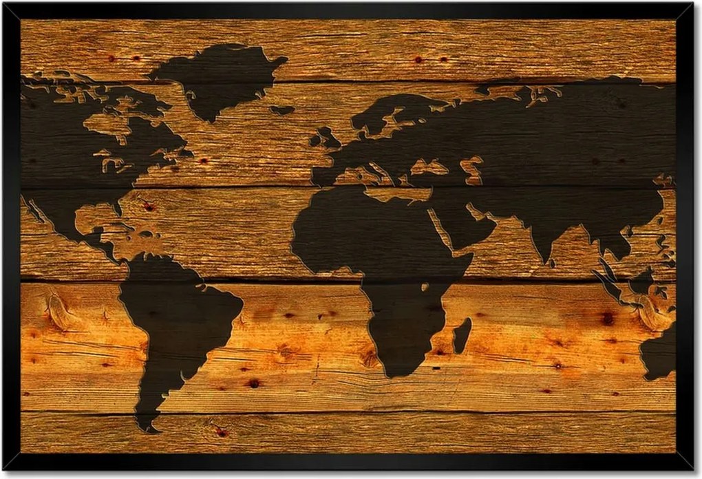 Poszterek keretben 60x40 Világtérkép deszkákon