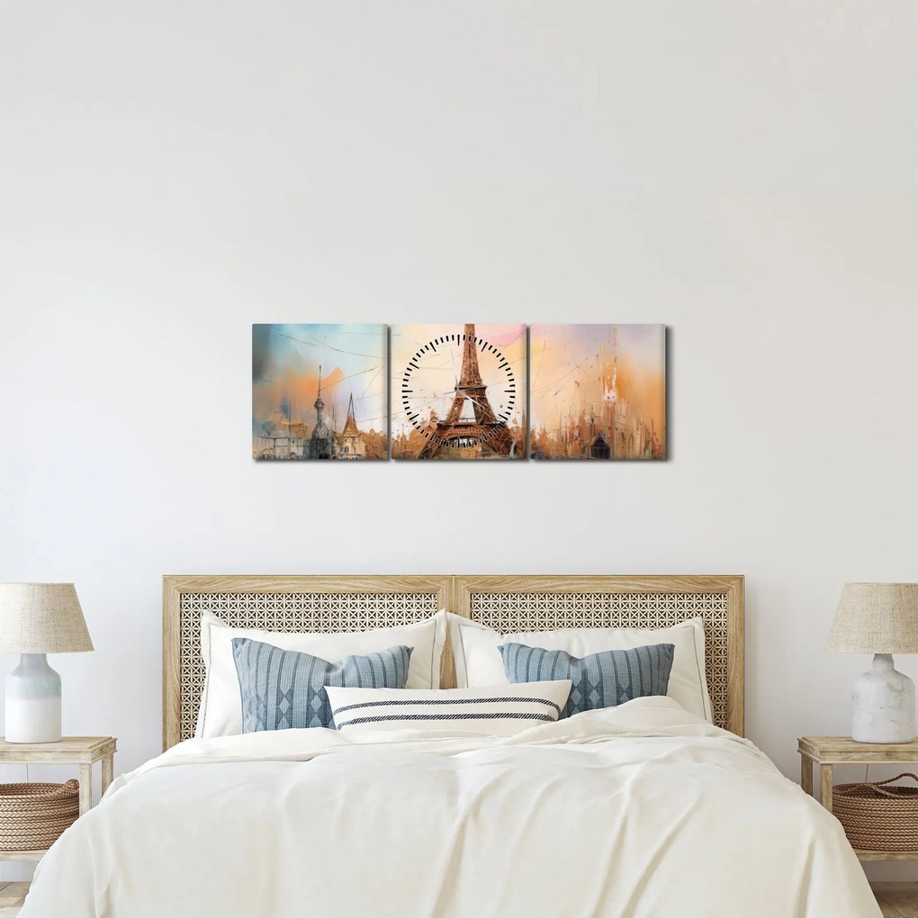 Kép - Az Eiffel-torony festménye (órával) (90x30 cm)