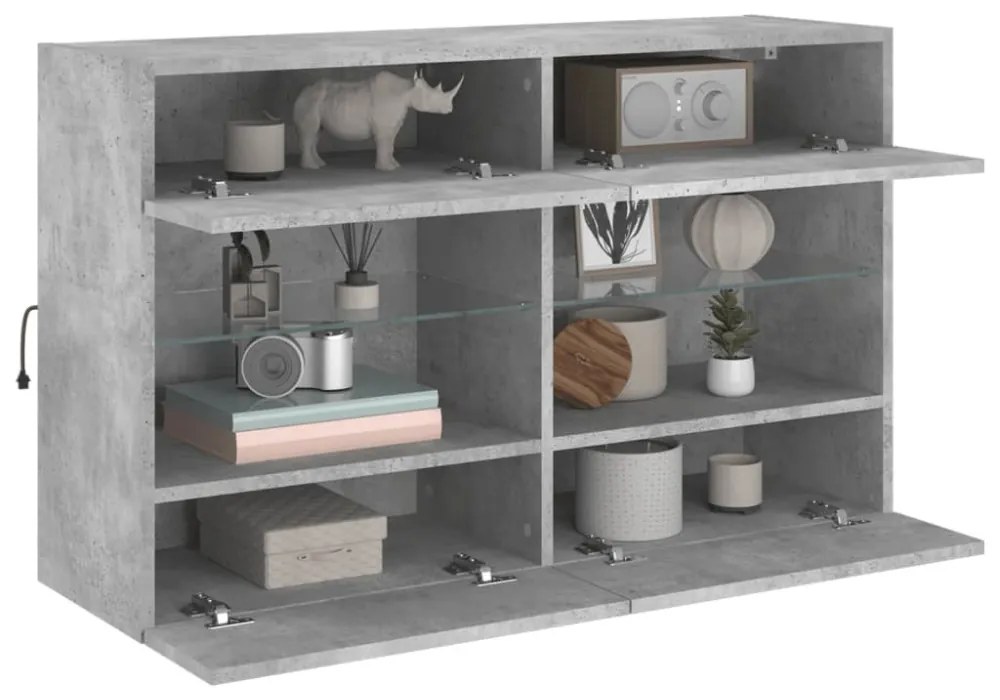 betonszürke falra szerelhető TV-szekrény LED-del 98,5x30x60,5cm