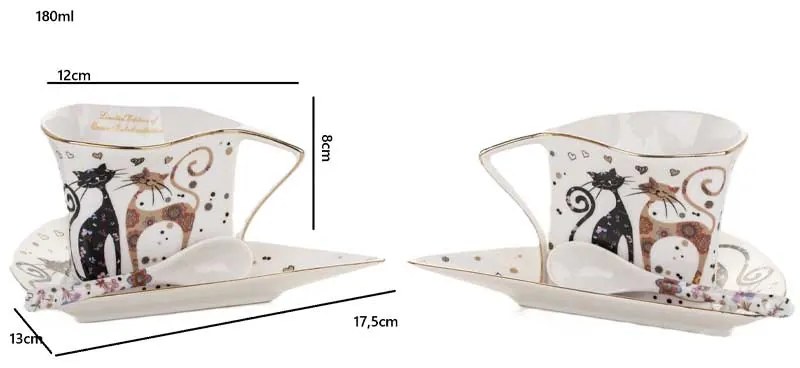 Cicás porcelán kávés csésze alj 2 személyes szett 180 ml kanállal díszdobozban
