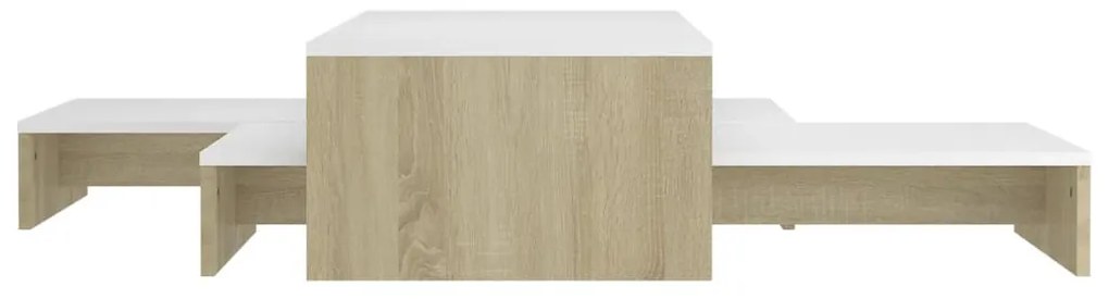 Fehér és sonoma rakásolható dohányzóasztalszett 100x100x26,5 cm