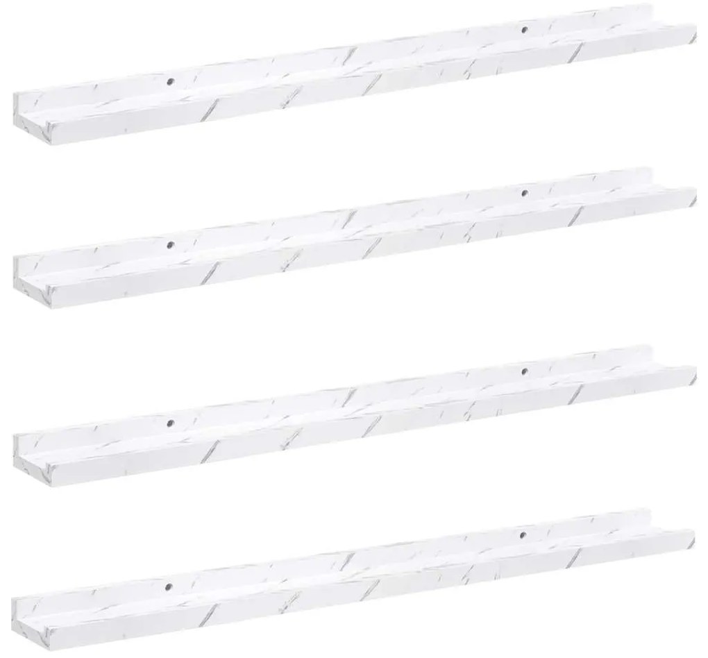 vidaXL Falpolc polcokkal 4 pcs Fehér márvány 80 x 9 x 3 cm Faanyag
