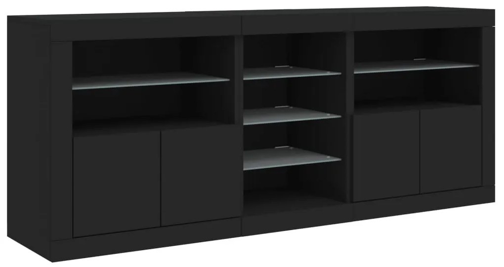 fekete tálalószekrény LED-világítással 181,5x37x67 cm