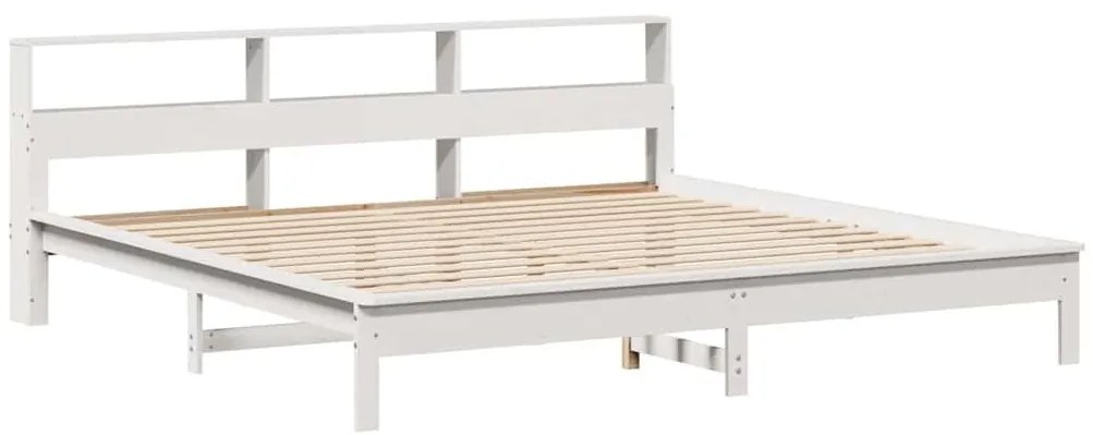 fehér tömör fenyőfa könyvespolcos ágy matrac nélkül 200x200 cm