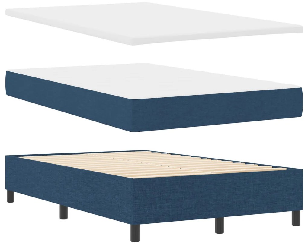 Box Spring Ágy Mattal Kék Kicsi Dupla Szövet