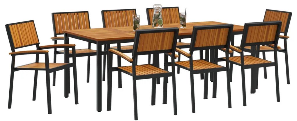 Kert étkező szett 9 pcs Fekete és barna 200 x 90 x 75 cm