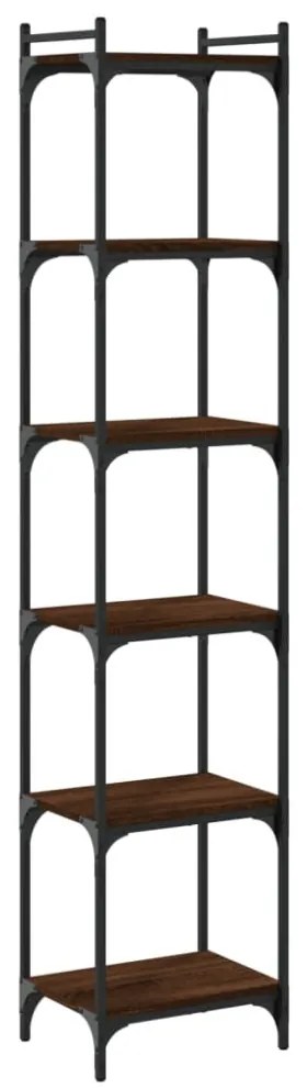 6 szintes barna tölgy színű szerelt fa könyvespolc 40x30x188 cm