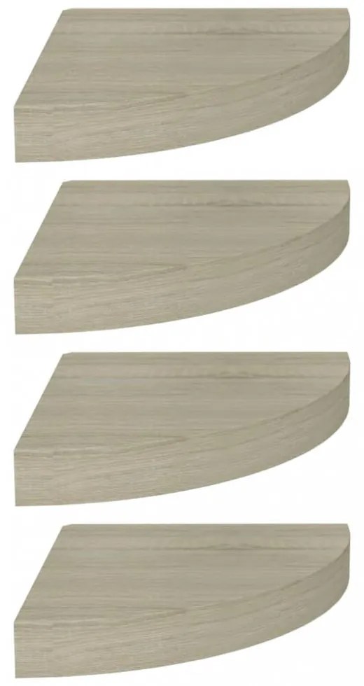 4 db tölgyszínű MDF lebegő sarokpolc 25x25x3,8 cm